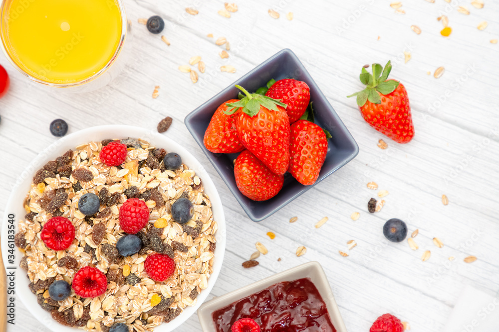 Breakfast Served in the morning with Butter croissant and corn flakes Whole grains and raisins with 