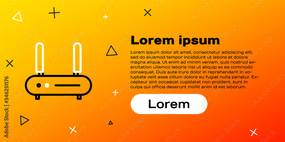 Line Router and wi-fi signal icon isolated on yellow background. Wireless ethernet modem router. Com