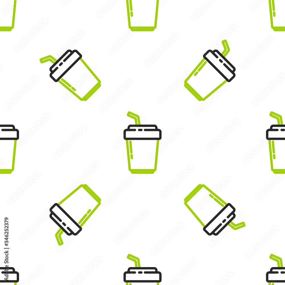 Line Coffee cup to go icon isolated seamless pattern on white background. Vector Illustration