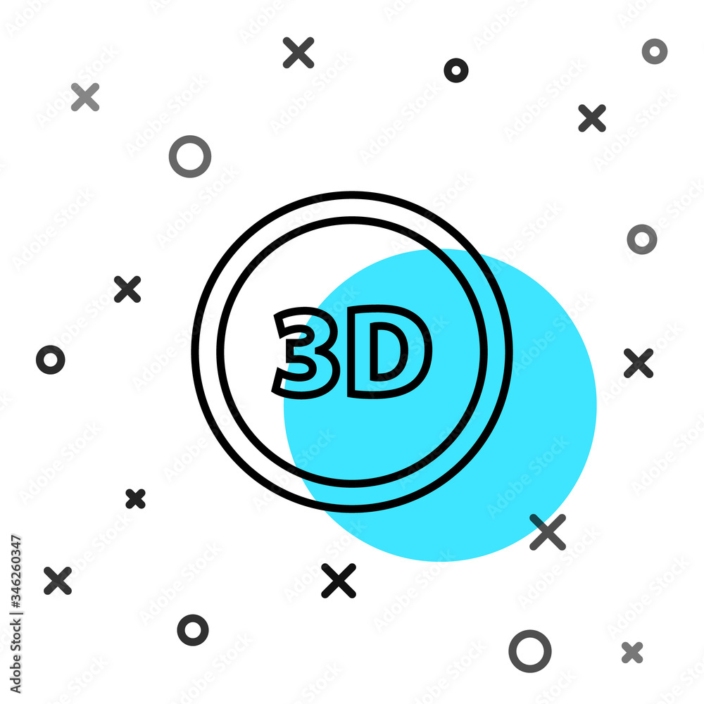 黑线3D单词图标隔离在白色背景上。随机动态形状。矢量插图