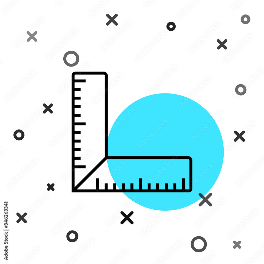 黑色线条角尺图标隔离在白色背景上。Setsquare，角尺，木工，被测量