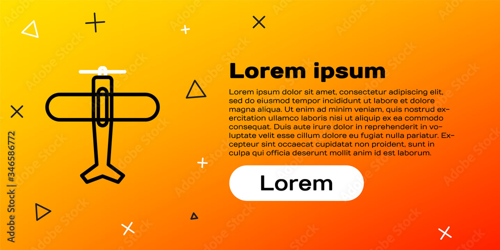 黄色背景上隔离的Line Plane图标。飞行飞机图标。Airliner标志。彩色轮廓
