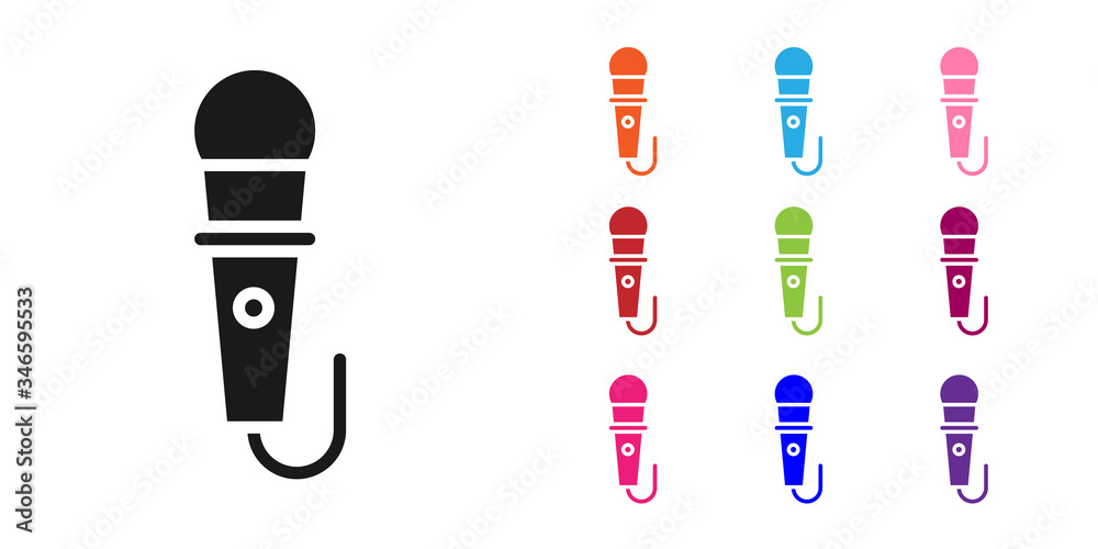 Black Microphone icon isolated on white background. On air radio mic microphone. Speaker sign. Set i