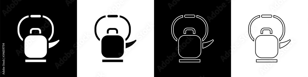 Set Kettle with handle icon isolated on black and white background. Teapot icon.  Vector Illustratio