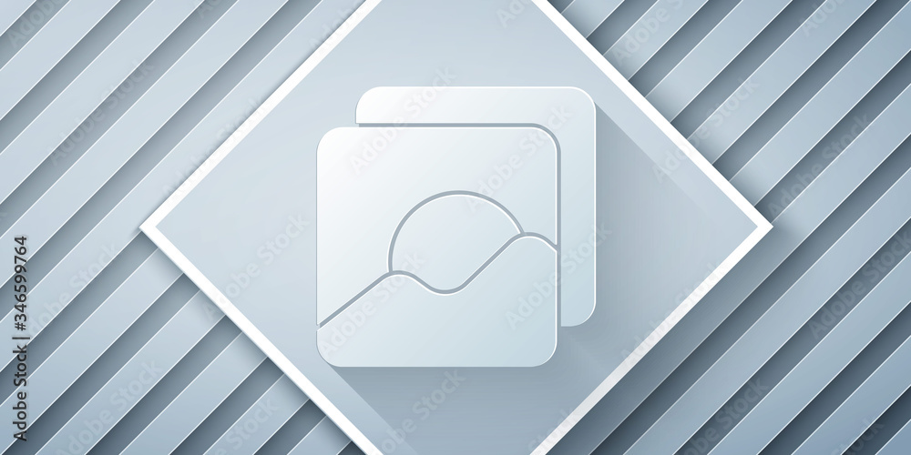 Paper cut Photo icon isolated on grey background. Paper art style. Vector Illustration