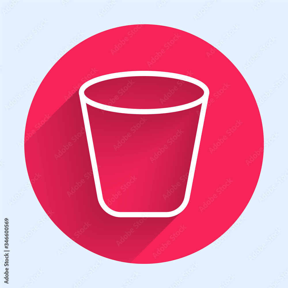 White line Trash can icon isolated with long shadow. Garbage bin sign. Recycle basket icon. Office t