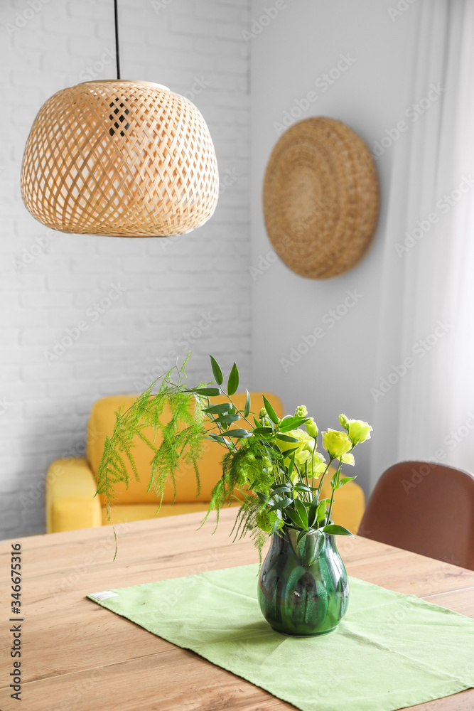 Floral decor on table in dining room