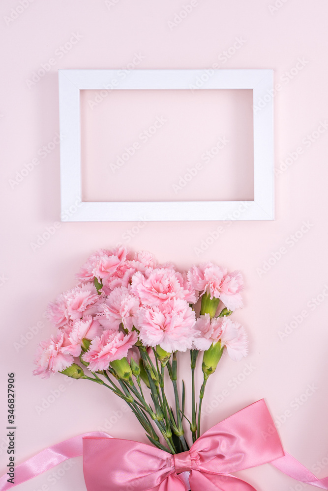 Mothers Day, Valentines Day background design concept, beautiful pink carnation flower bouquet on 