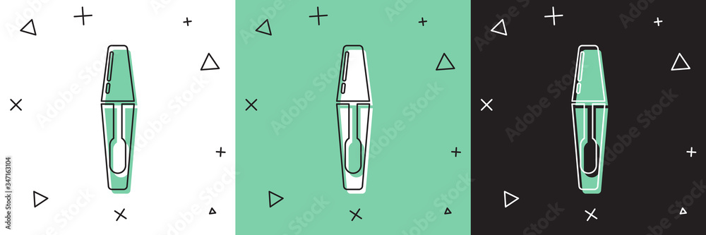 Set Mascara brush icon isolated on white and green, black background.  Vector Illustration