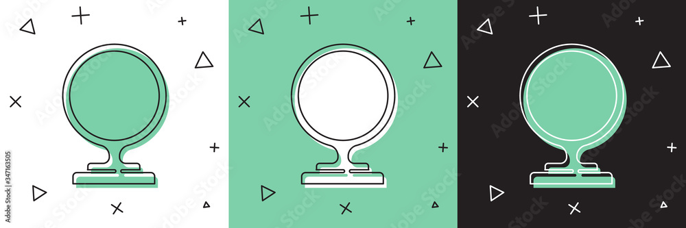 Set Round makeup mirror icon isolated on white and green, black background.  Vector Illustration