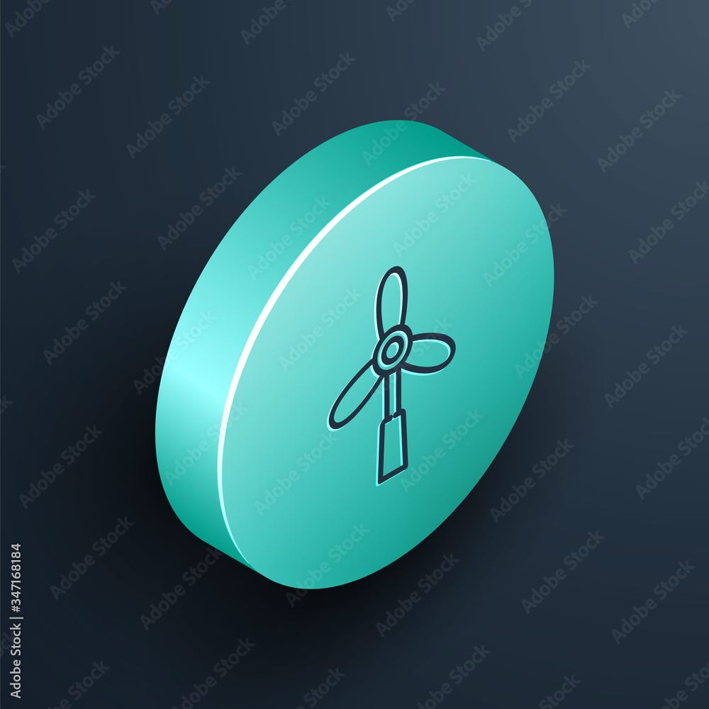 Isometric line Wind turbine icon isolated on black background. Wind generator sign. Windmill for ele