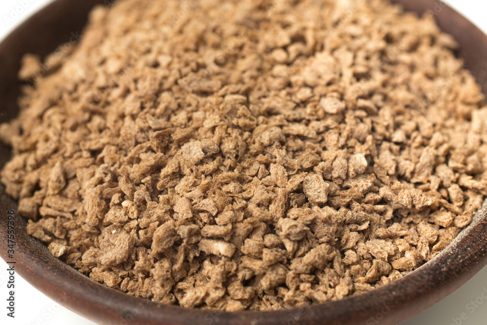 Raw Soya Mince. Textured Soy. Meat Substitute in a bowl