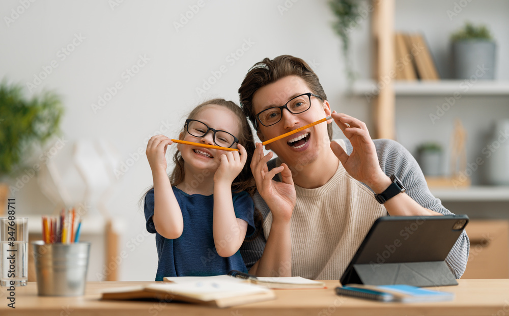 Girl doing homework or online education.