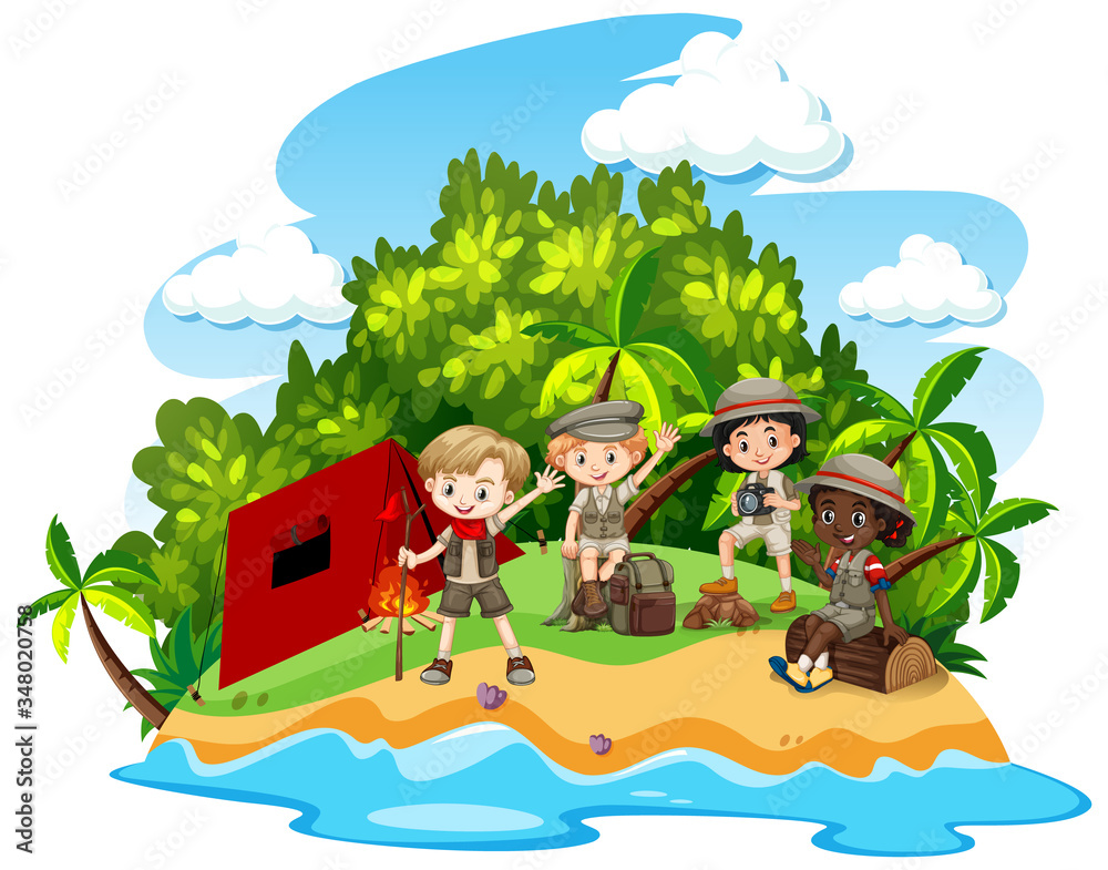 Group of children camping