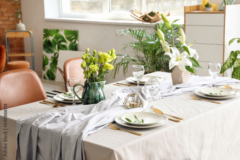 Served table in modern dining room