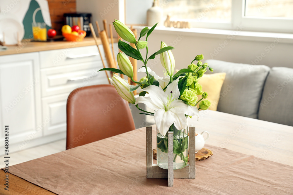 Floral decor on table in dining room