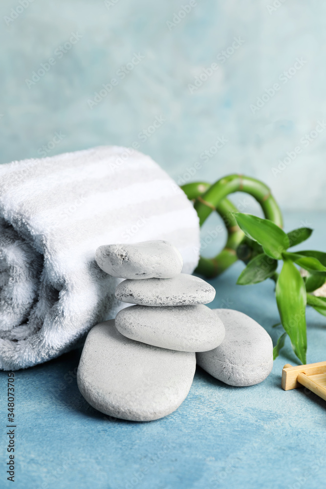 Beautiful spa composition on color background