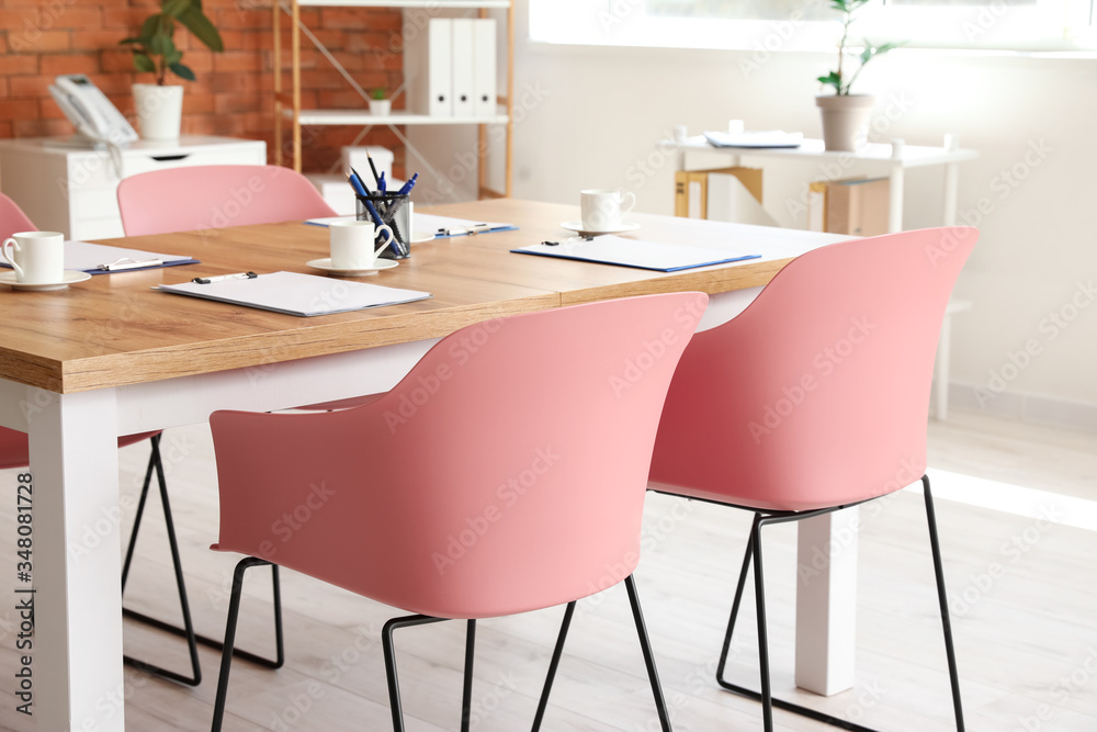 Table prepared for business meeting in office