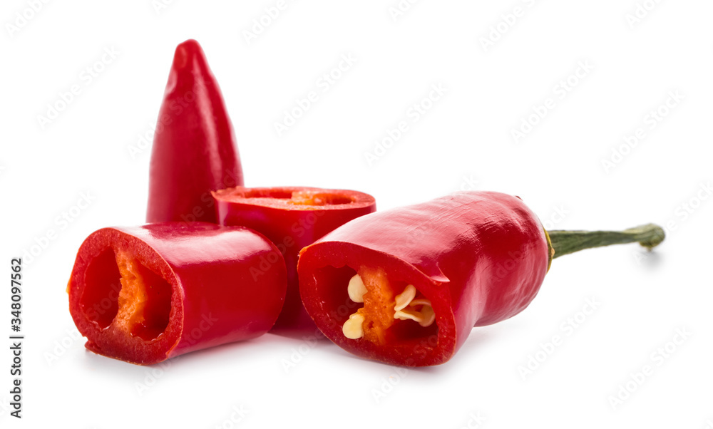 Cut chili pepper on white background