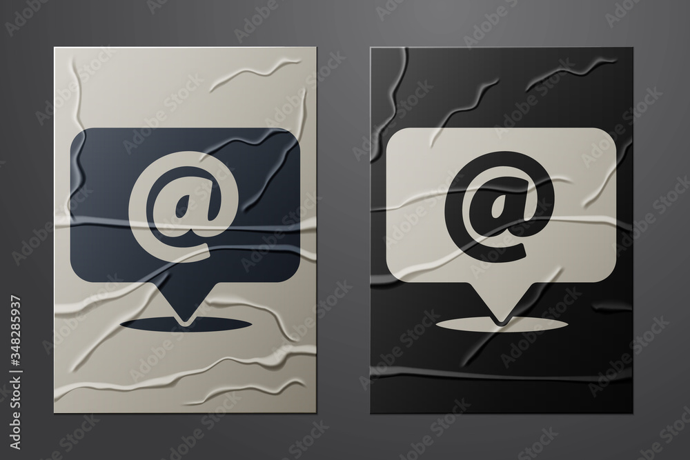 White Mail and e-mail icon isolated on crumpled paper background. Envelope symbol e-mail. Email mess