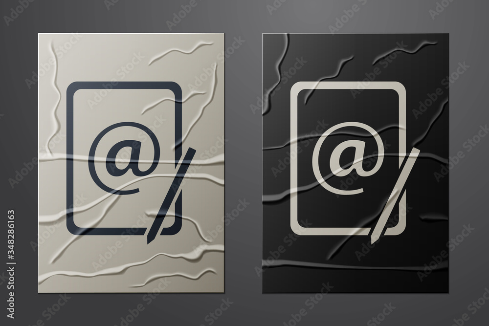 White Mail and e-mail icon isolated on crumpled paper background. Envelope symbol e-mail. Email mess