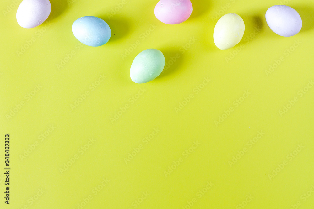 Easter concept on yellow background top view mockup