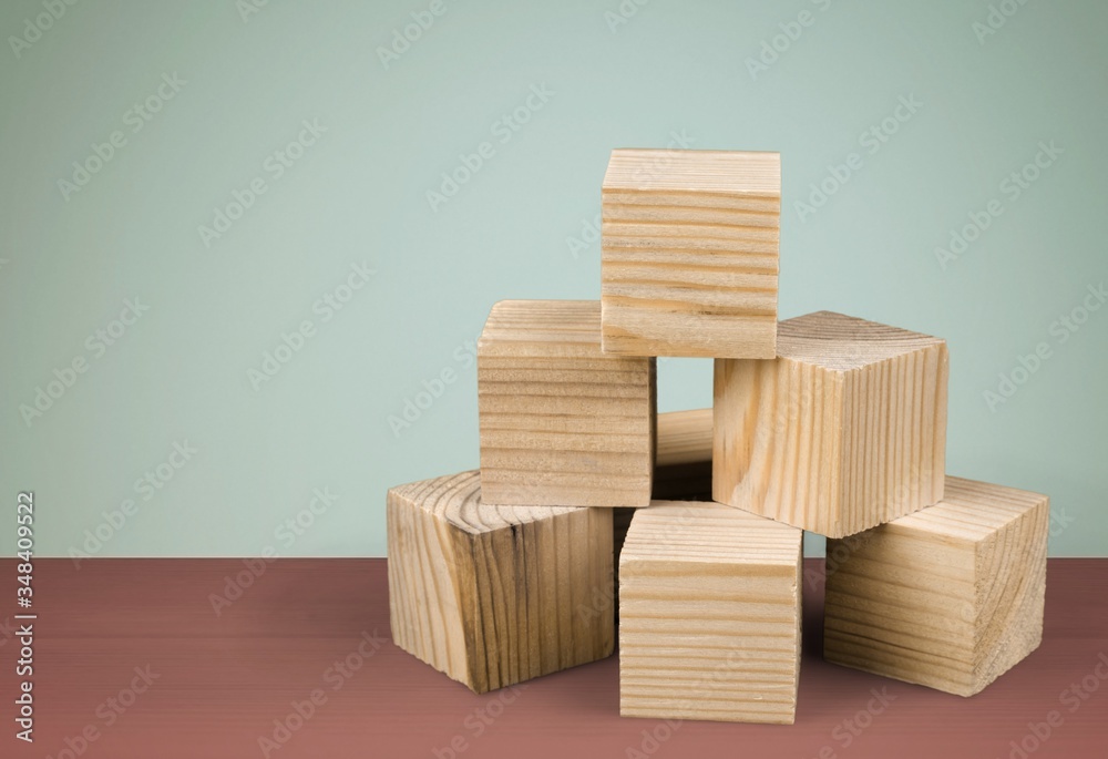 Wooden classic building cubes on the table