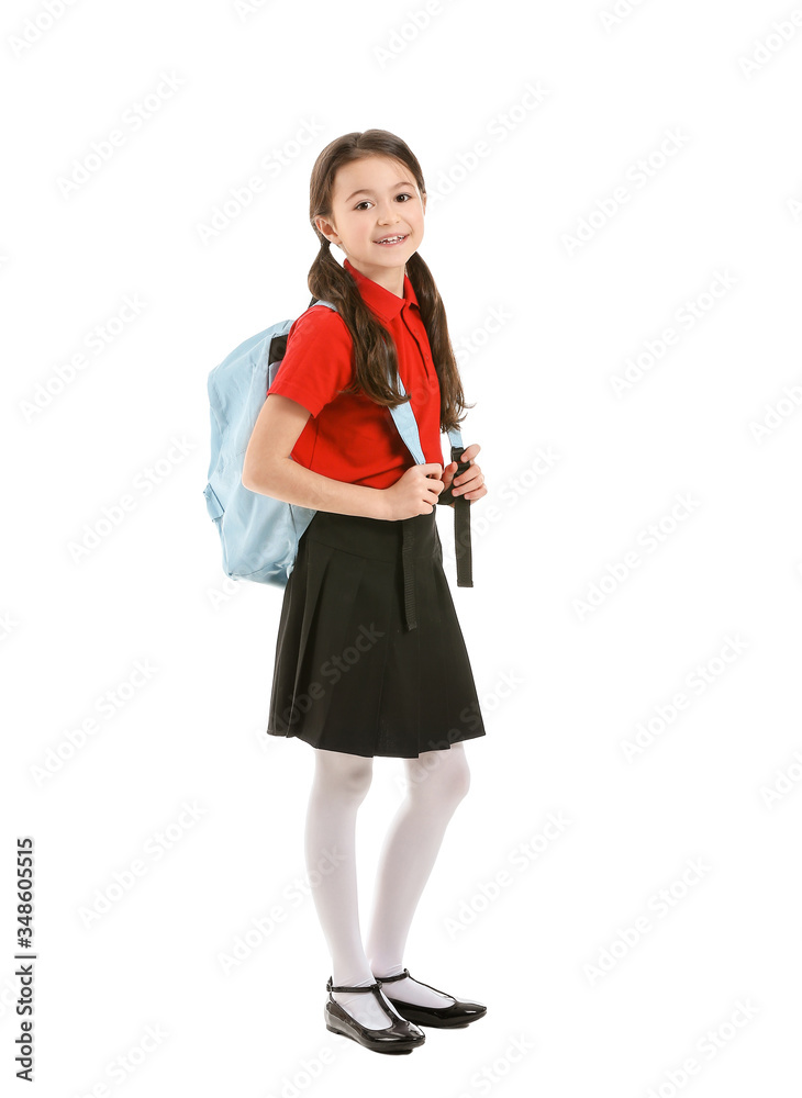 Cute little pupil on white background