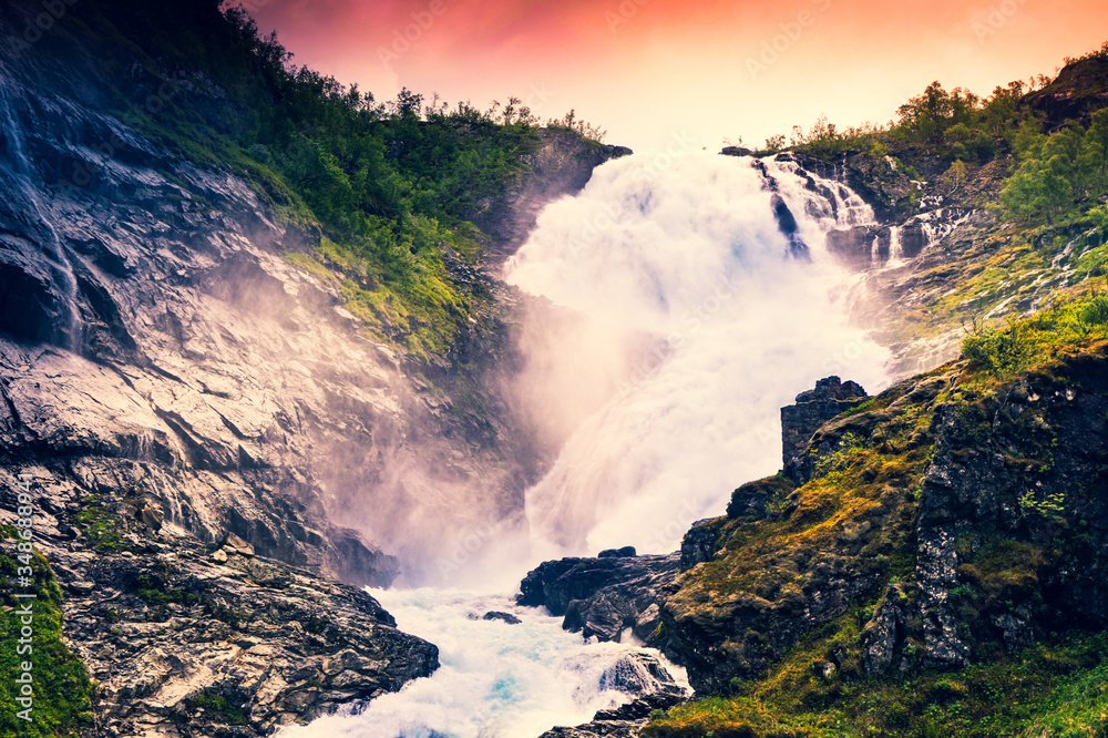 Kjosfossen waterfall in Norway, Scandinavia