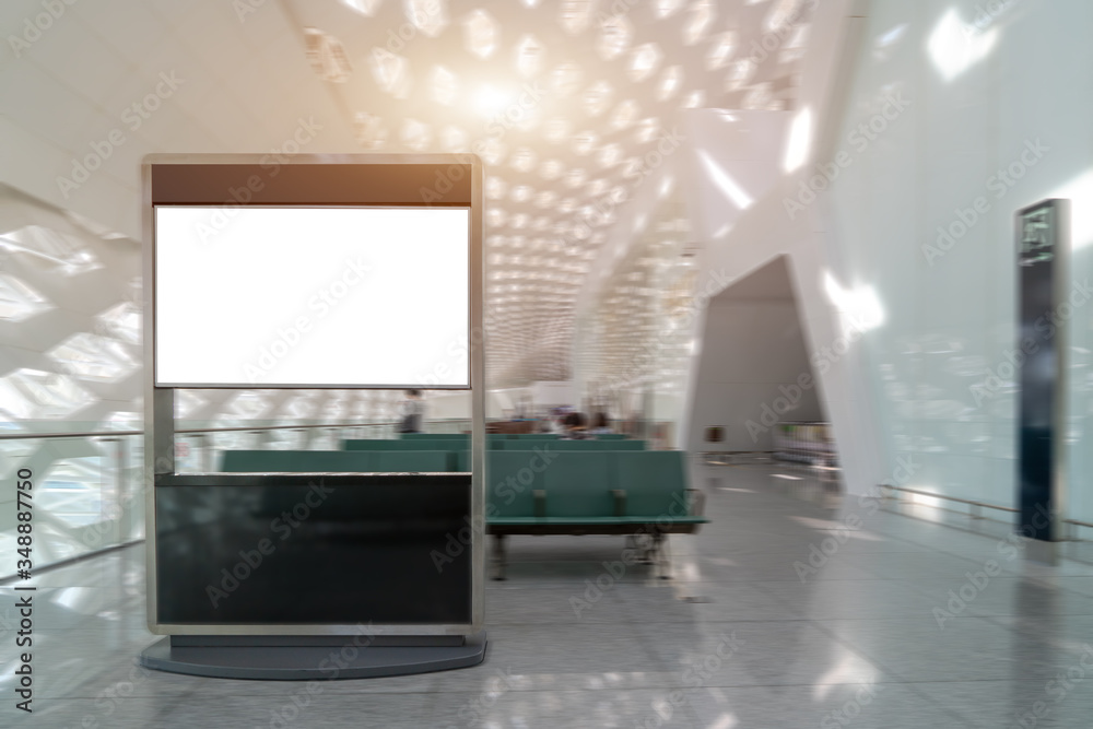 Interior view and steel structure of airport waiting hall