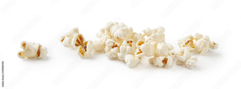 Heap of salted popcorn, isolated on white background