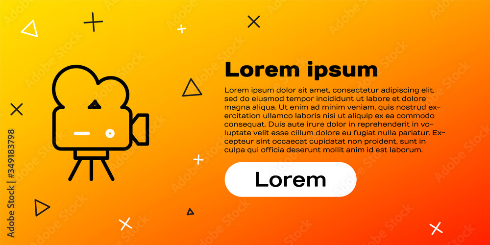 Line Retro影院摄像机图标隔离在黄色背景上。摄像机。电影标志。电影放映