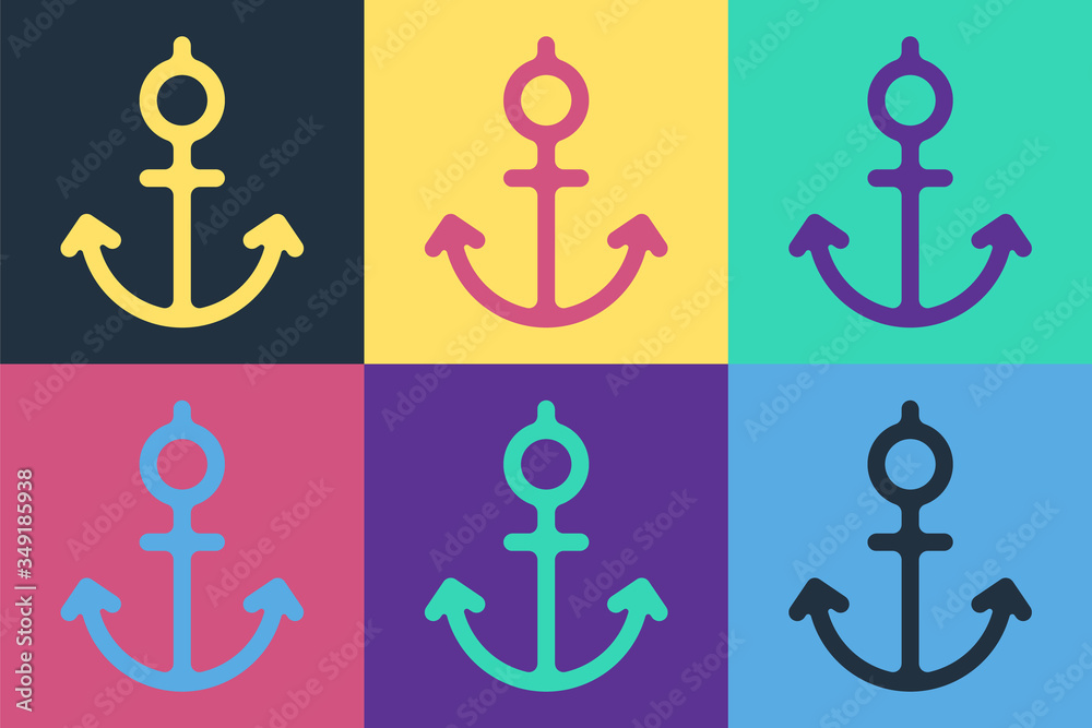 Pop art Anchor icon isolated on color background. Vector