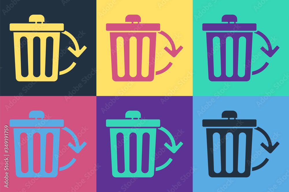 Pop art Recycle bin with recycle symbol icon isolated on color background. Trash can icon. Garbage b