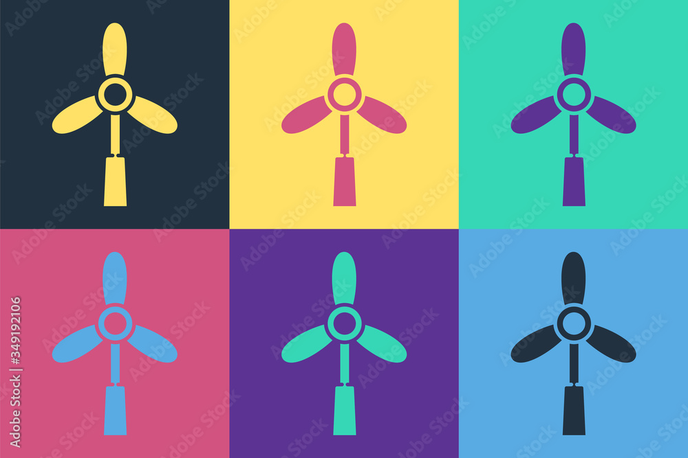 Pop art Wind turbine icon isolated on color background. Wind generator sign. Windmill for electric p