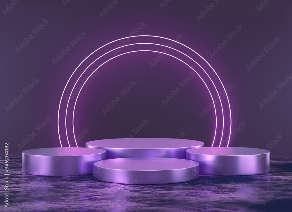 Abstract Solid violet stage platform and light, template for advertising product display, 3d renderi