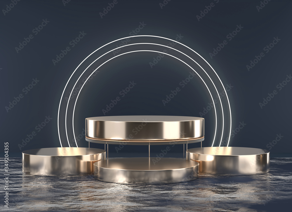 Abstract Elegance Luxury Golden stage platform template for advertising product 3d rendering.