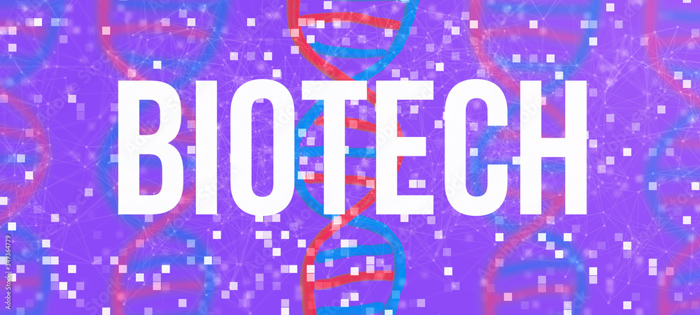 Biotechnology theme with DNA and abstract network patterns