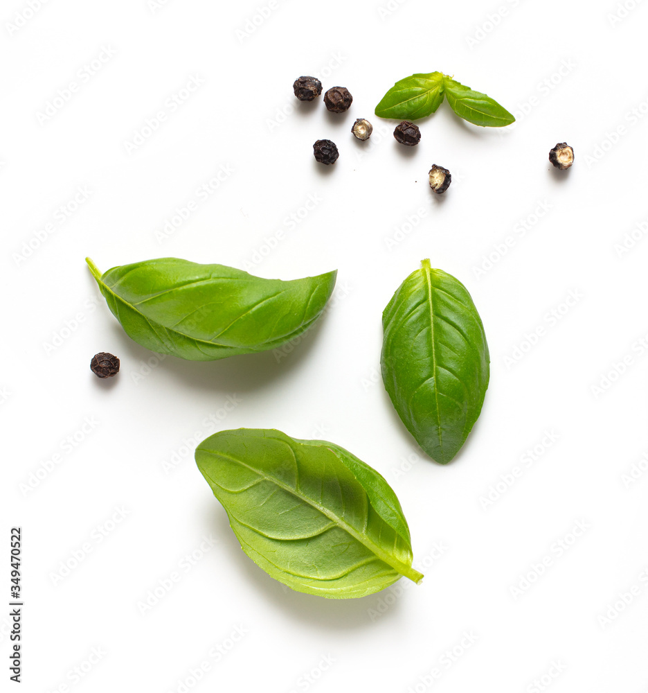 fresh green basil leaves and pepper