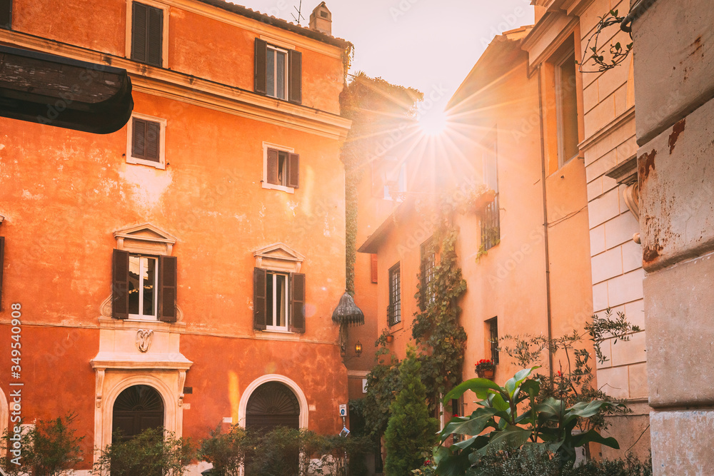 Rome, Italy. Sunshine Sun Shine Above Roofs Old Houses