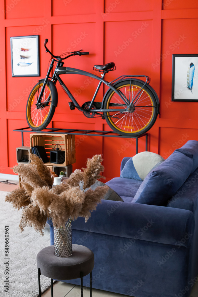 Interior of modern room with bicycle