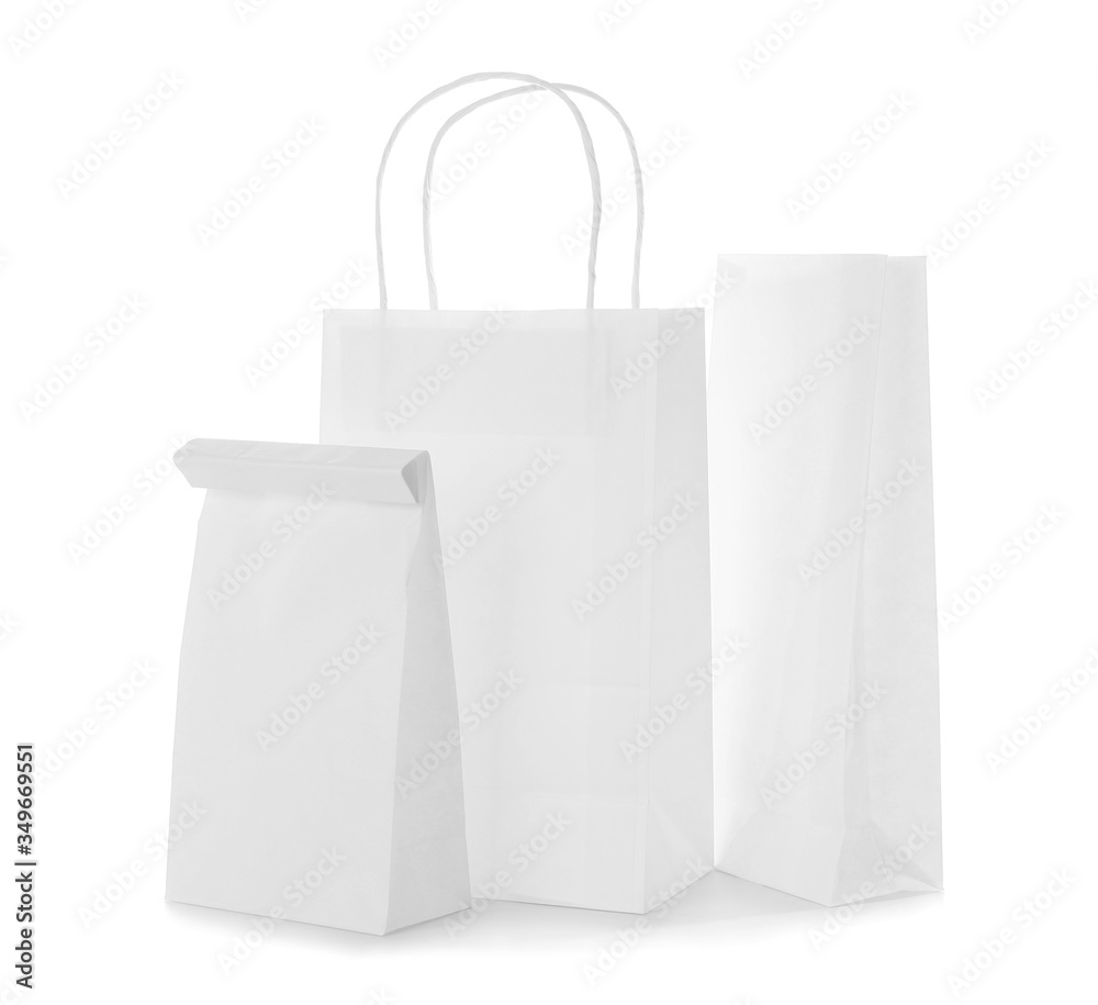 Paper bags on white background