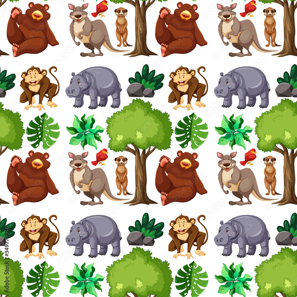 Wild animal and tree seamless pattern