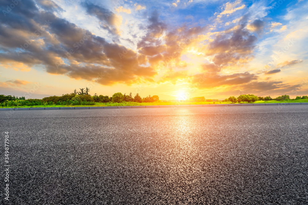 Asphalt road and forest with sky cloud landscape.Highway road background.