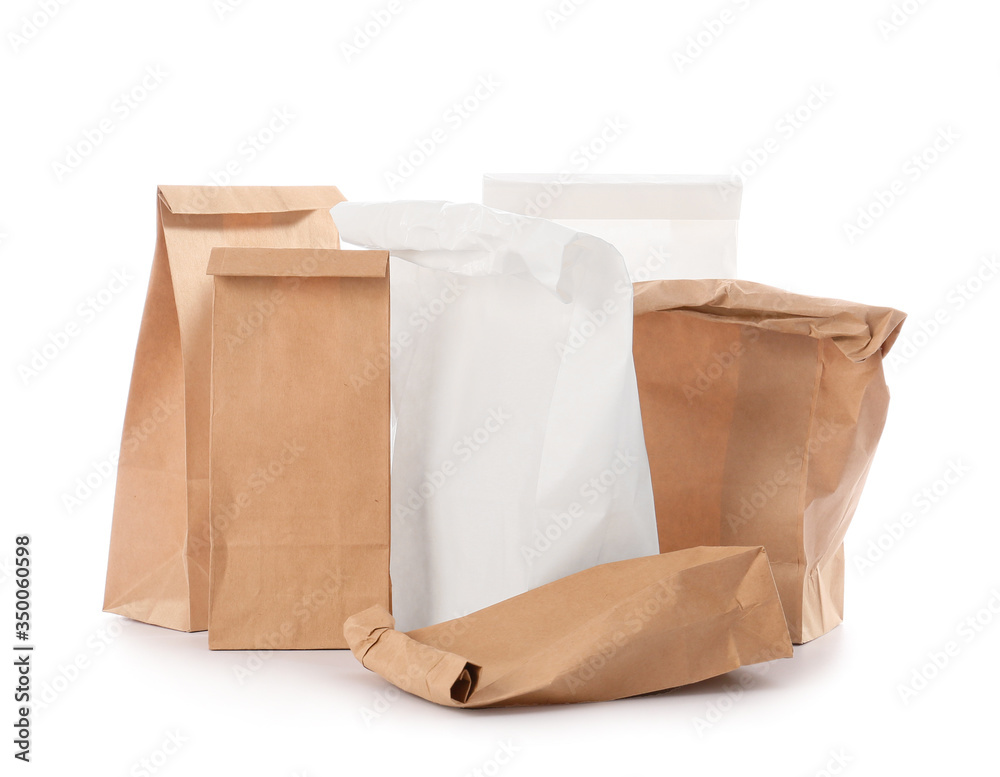 Paper bags on white background