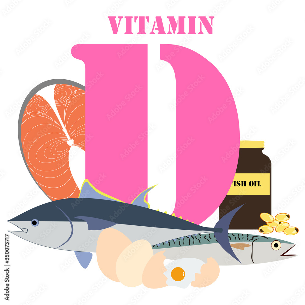 Vitamin D healthy nutrient rich food vector illustration