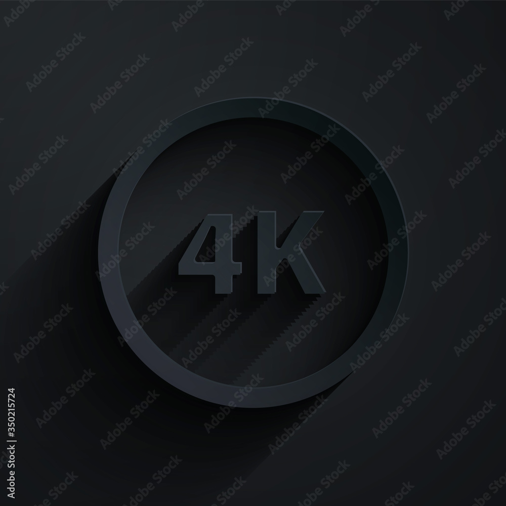 Paper cut 4k Ultra HD icon isolated on black background. Paper art style. Vector Illustration