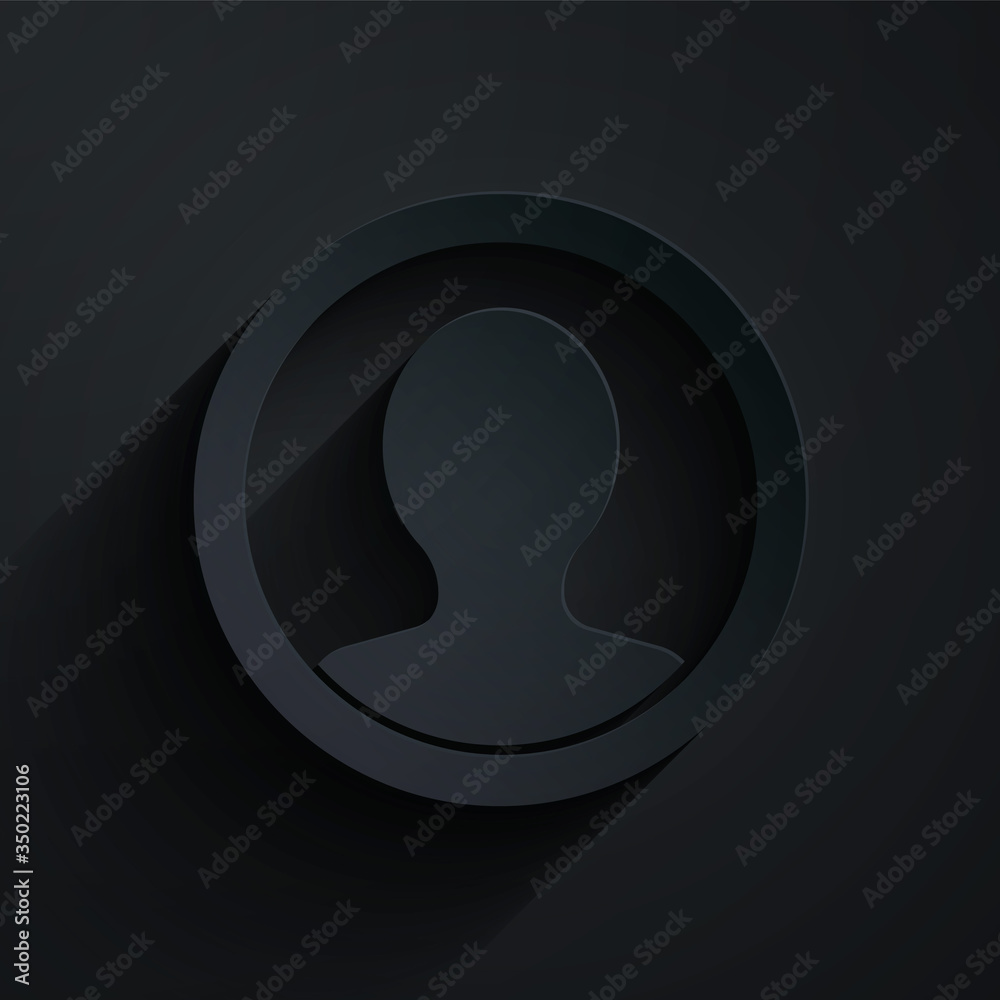 Paper cut Create account screen icon isolated on black background. Paper art style. Vector Illustrat