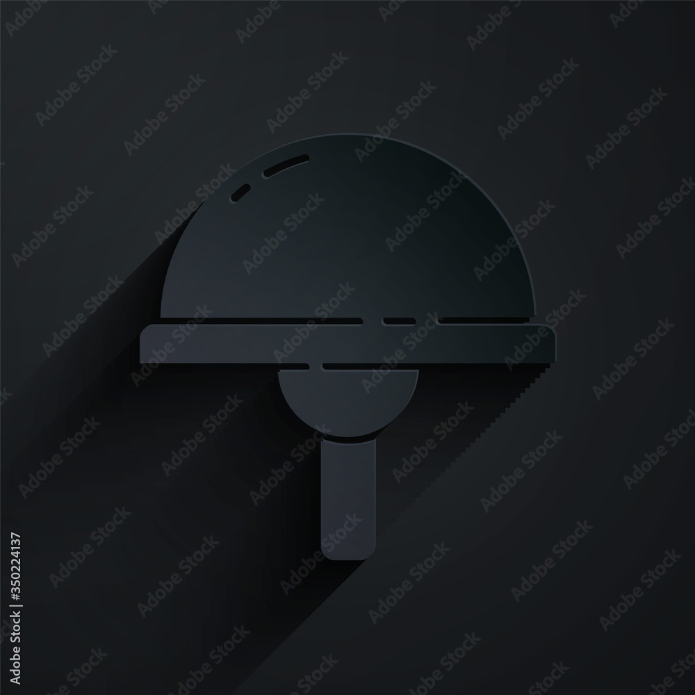 Paper cut Light emitting diode icon isolated on black background. Semiconductor diode electrical com