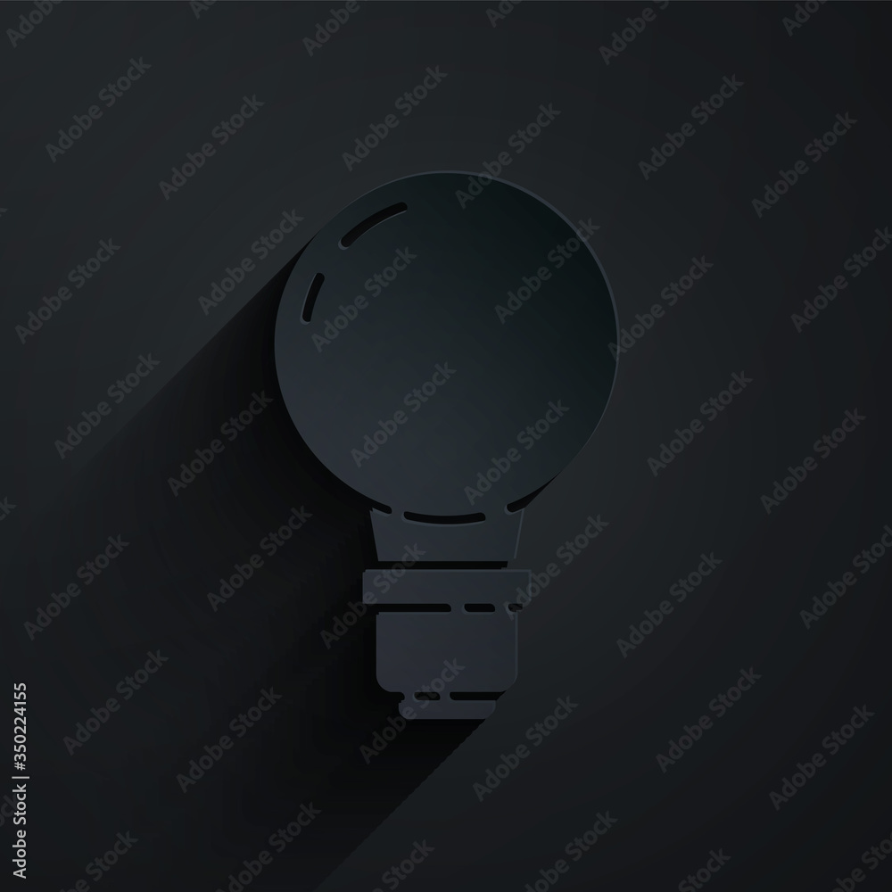 Paper cut Light bulb with concept of idea icon isolated on black background. Energy and idea symbol.